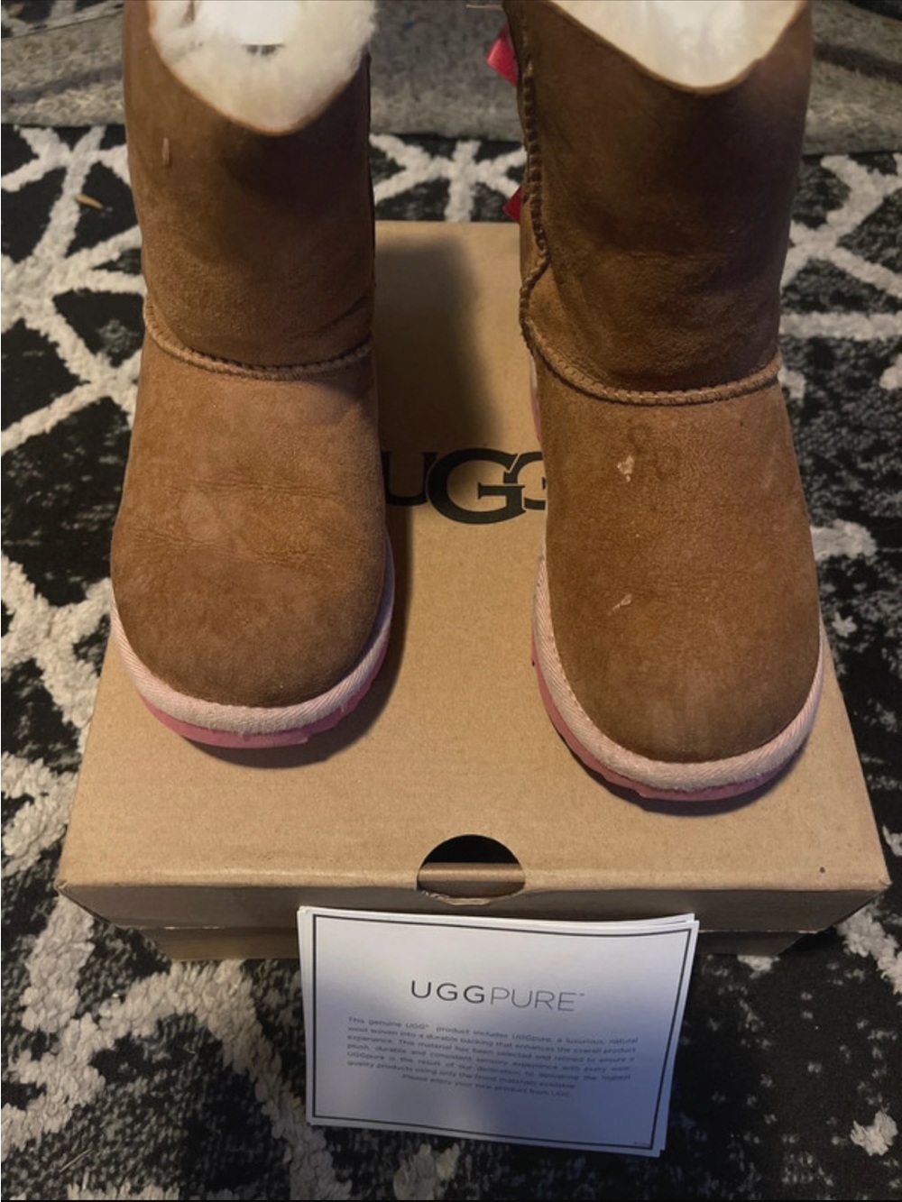 UGG Toddler Chestnut Brown Suede Boots with Pink Trim